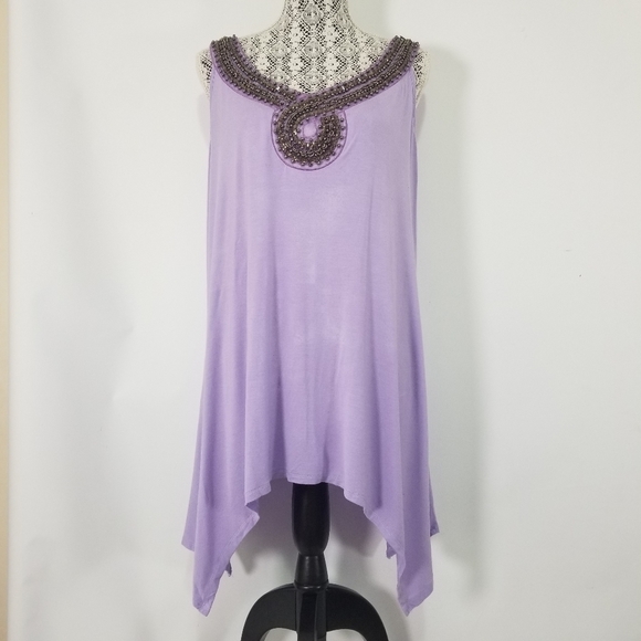 Jessica Tops - 2x purple sleeveless tank with beaded neckline